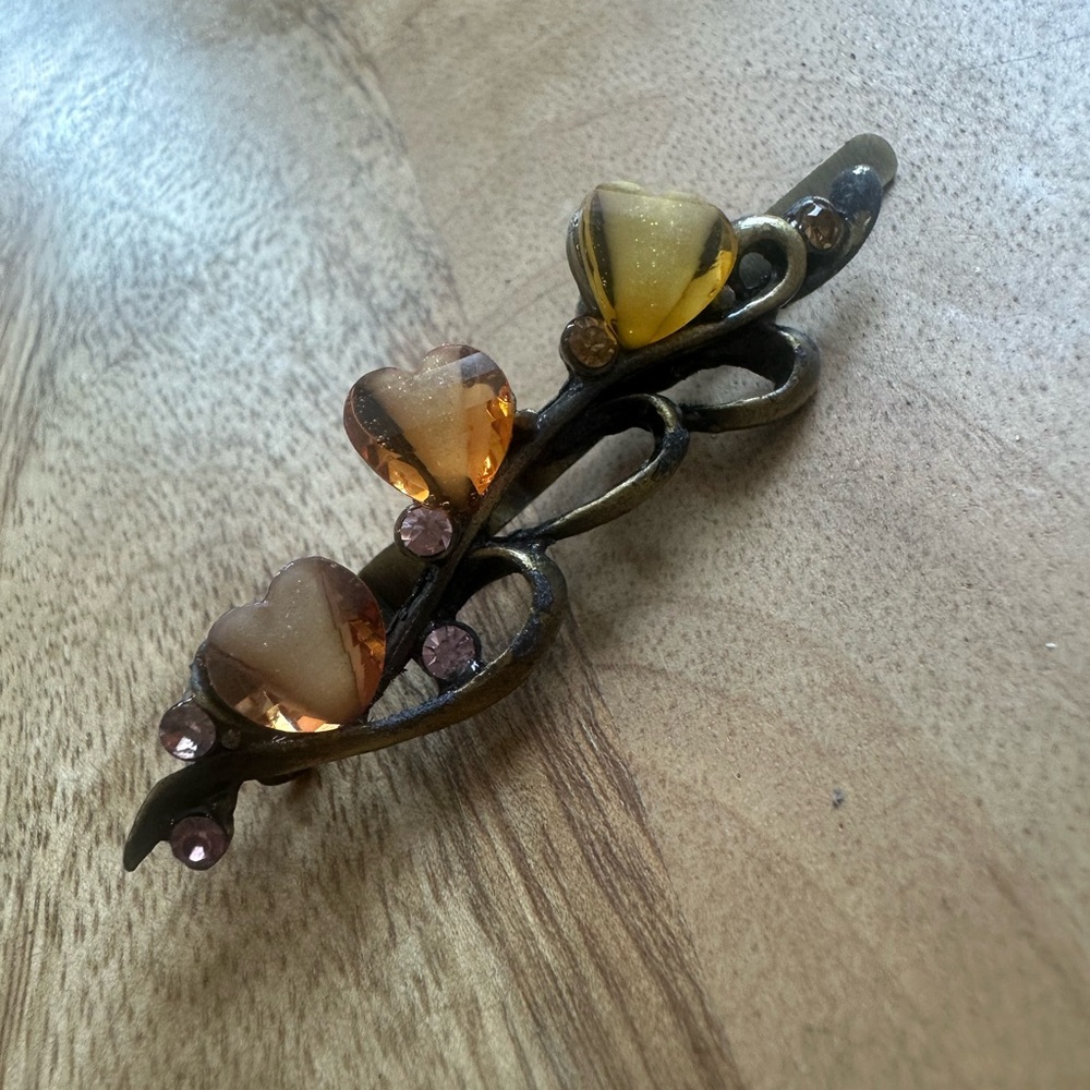 Heart Accent Floral Hair Clips - Amber & Yellow - Picture 12 of 12